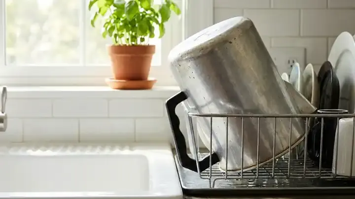 The old percolator drying in the rack by the window, seamless loop